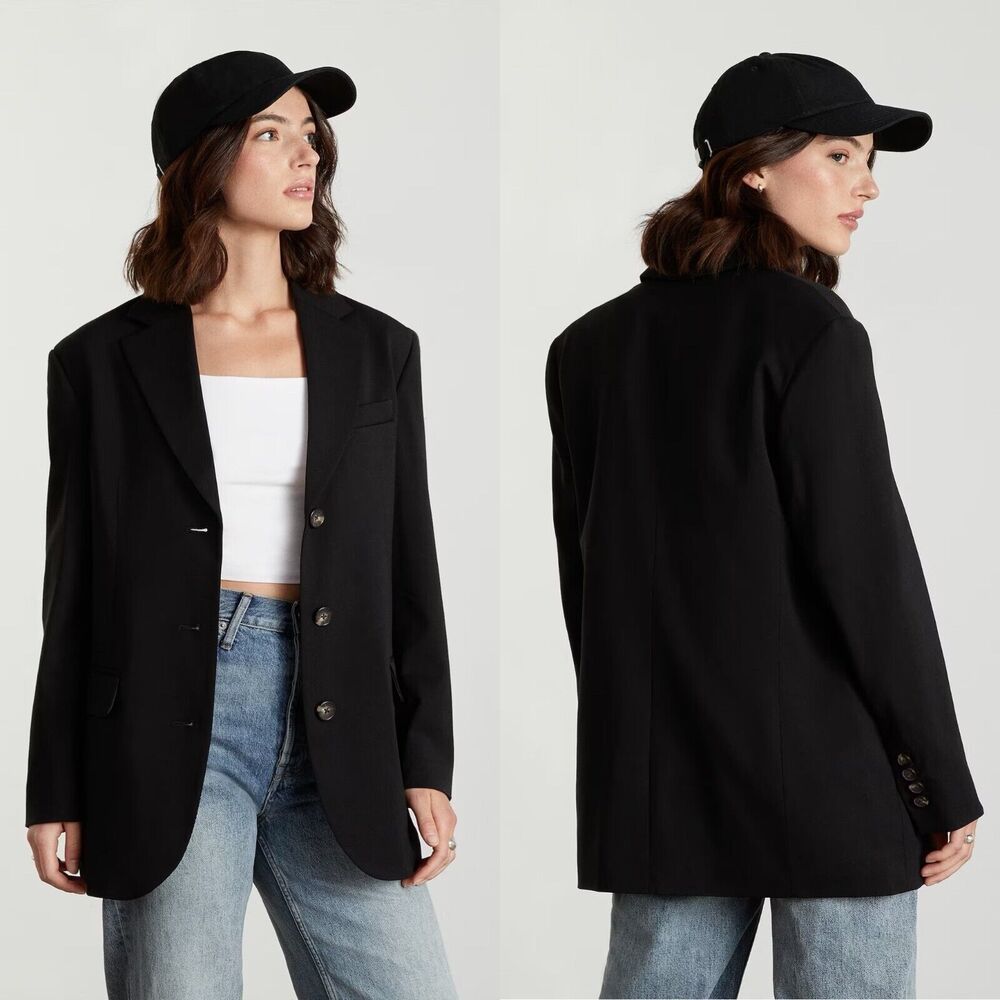 Everlane The 80's Blazer in Black 3 Button Front Long Sleeve Women's Size 6 NWT